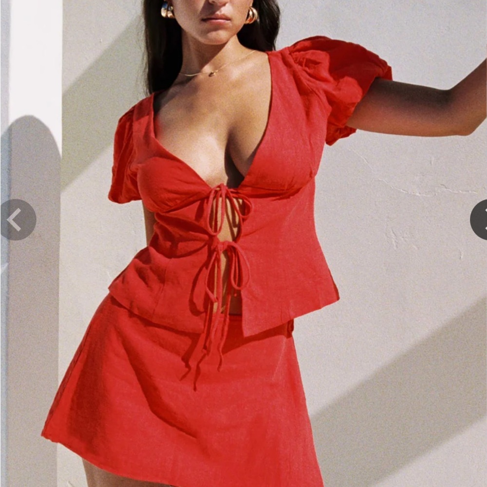 BRAND NEW Red Puff Sleeve Top and Skirt Set